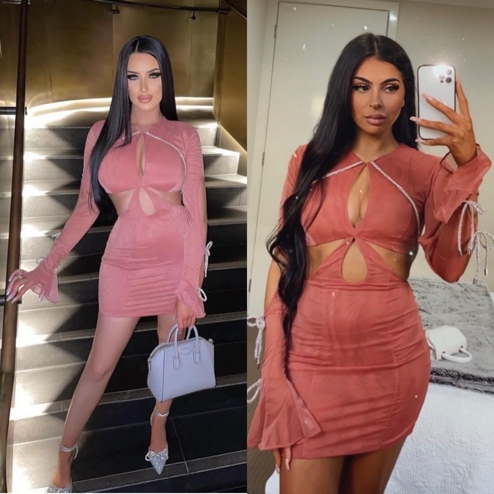 House Of CB Miranda Rose Crystal Trim Cutout Mini Dress